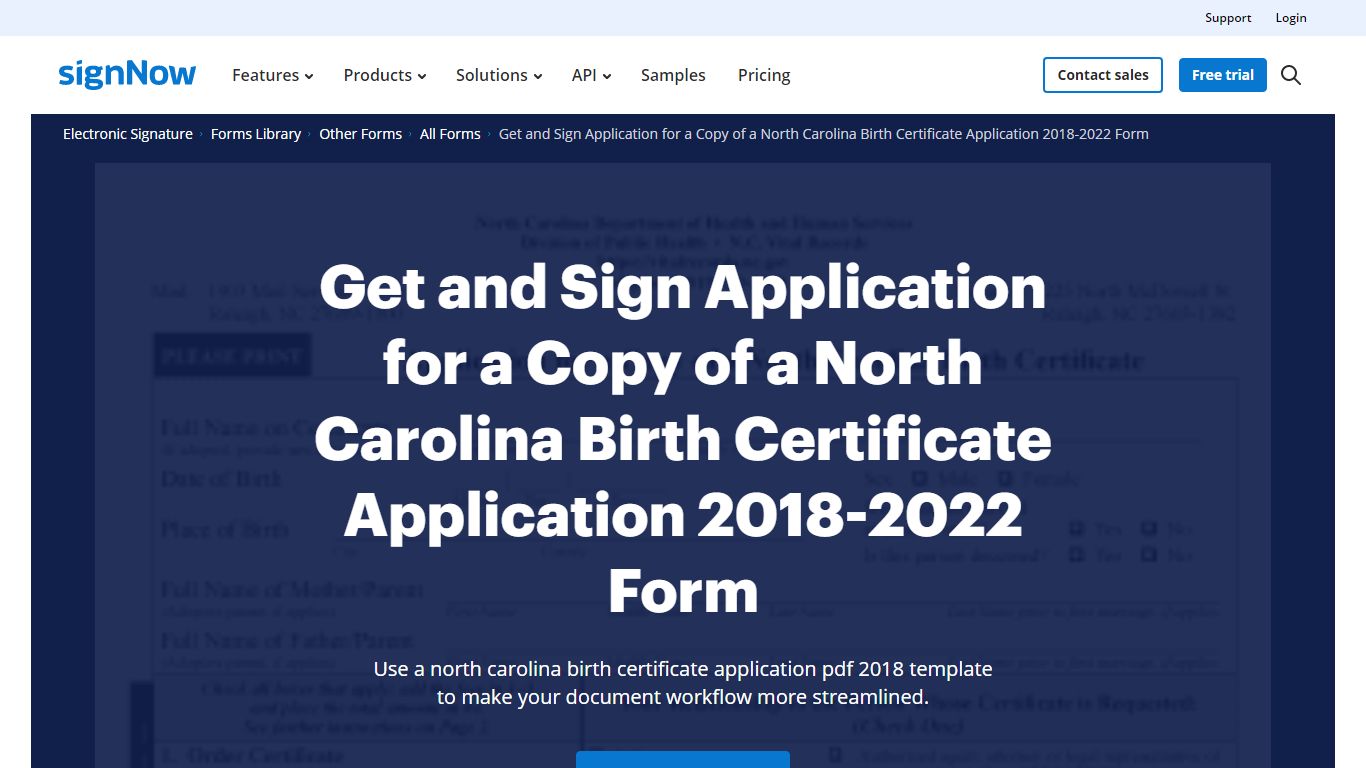 North Carolina Birth Certificate Application Pdf - Fill Out and Sign ...